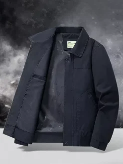 Veste bomber en velours côtelé pour homme col rabattu manches longues poches latérales