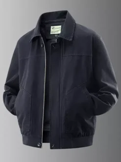 Veste bomber en velours côtelé pour homme col rabattu manches longues poches latérales