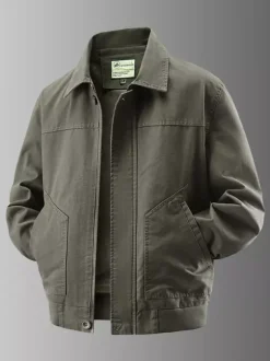 Veste bomber en velours côtelé pour homme col rabattu manches longues poches latérales