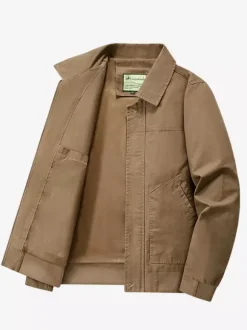 Veste bomber en velours côtelé pour homme col rabattu manches longues poches latérales