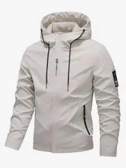 Veste à capuche pour homme manches longues fermeture éclair poches latérales manteau décontracté