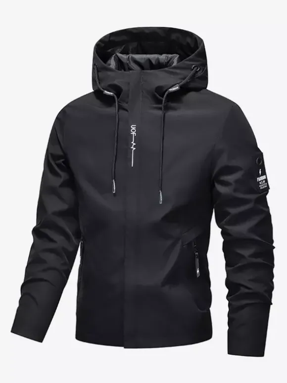 Veste à capuche pour homme manches longues fermeture éclair poches latérales manteau décontracté
