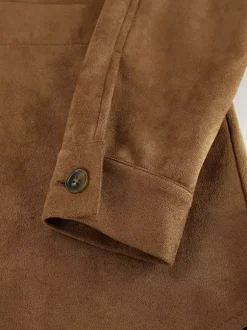 Veste-chemise femme en faux daim beige - Haut oversize rétro à poches cargo - Style streetwear décontracté printemps 2026
