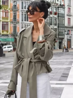 Veste coupe-vent courte à taille nouée pour femme 2026