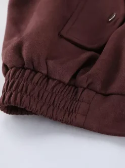 Veste courte en daim à épaules tombantes pour femme - Col montant fermeture éclair coupe ajustée - Tenues décontractées minimalistes pour le printemps 2026