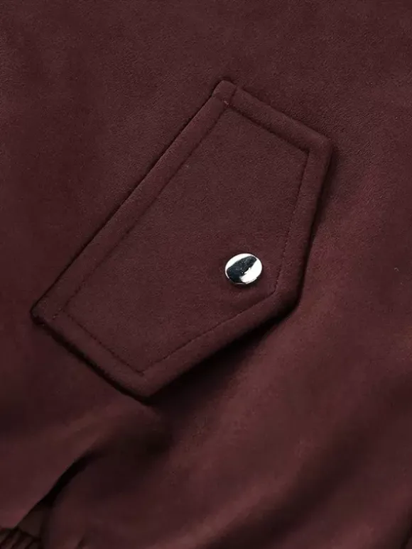 Veste courte en daim à épaules tombantes pour femme - Col montant fermeture éclair coupe ajustée - Tenues décontractées minimalistes pour le printemps 2026
