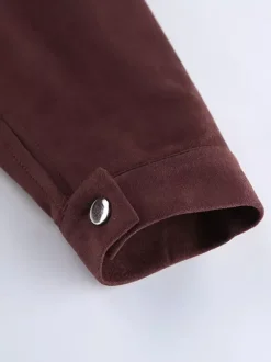 Veste courte en daim à épaules tombantes pour femme - Col montant fermeture éclair coupe ajustée - Tenues décontractées minimalistes pour le printemps 2026
