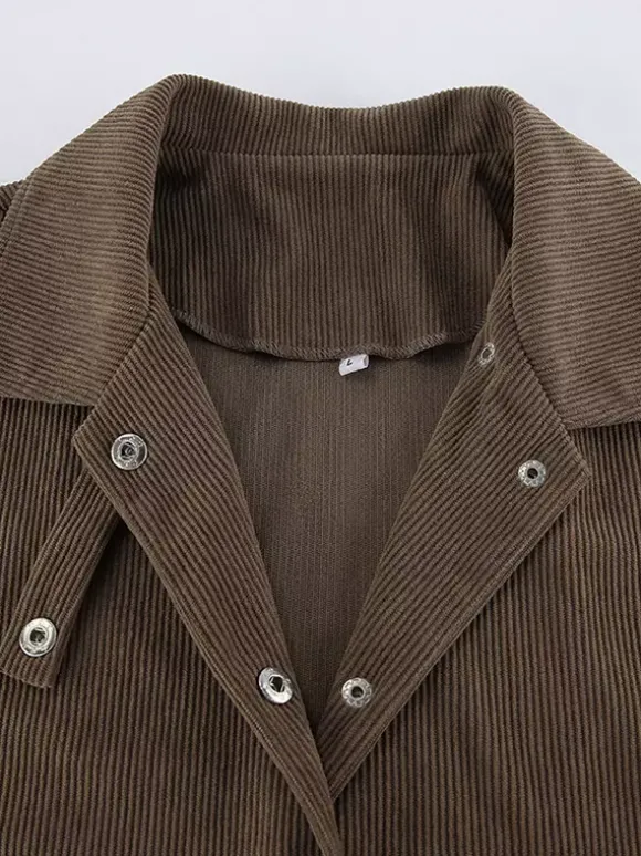 Veste courte en velours côtelé marron pour femme - Haut utilitaire oversize - Style streetwear Maillard tenues décontractées du quotidien 2026
