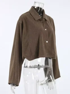 Veste courte en velours côtelé marron pour femme - Haut utilitaire oversize - Style streetwear Maillard tenues décontractées du quotidien 2026