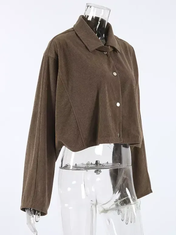 Veste courte en velours côtelé marron pour femme - Haut utilitaire oversize - Style streetwear Maillard tenues décontractées du quotidien 2026