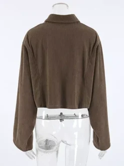 Veste courte en velours côtelé marron pour femme - Haut utilitaire oversize - Style streetwear Maillard tenues décontractées du quotidien 2026