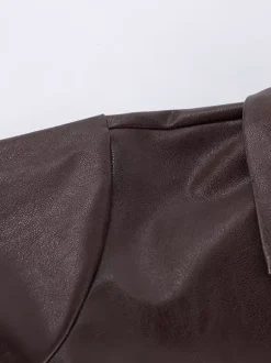 Veste courte femme en similicuir marron - Haut rétro à revers et boutons coupe carrée - Tenues décontractées printemps 2026