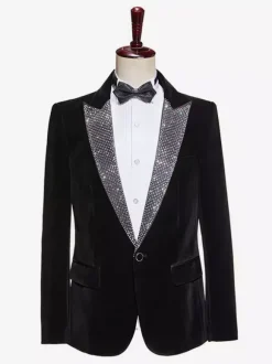Veste de costume de scène en velours noir brillant pour homme