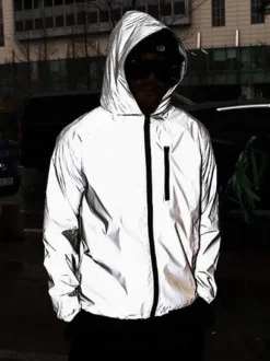 Veste de course de nuit unisexe à paillettes réfléchissantes style hip-hop