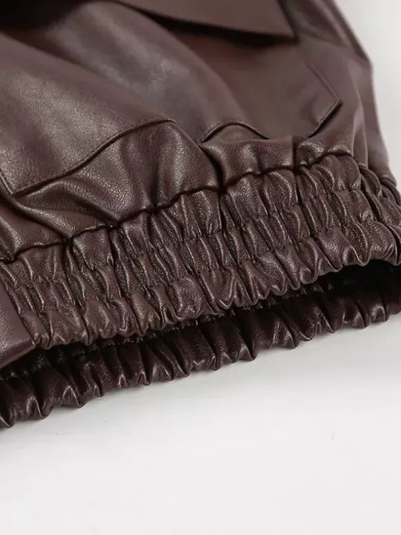 Veste de motarde femme en similicuir - Manteau moto rétro oversize à col à revers - Fermeture éclair vintage - Collection printemps 2026