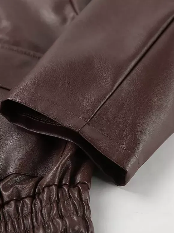 Veste de motarde femme en similicuir - Manteau moto rétro oversize à col à revers - Fermeture éclair vintage - Collection printemps 2026