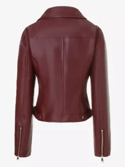 Veste de moto courte quatre couleurs col à revers fermeture éclair diagonale coupe ajustée manches longues vêtement d'extérieur