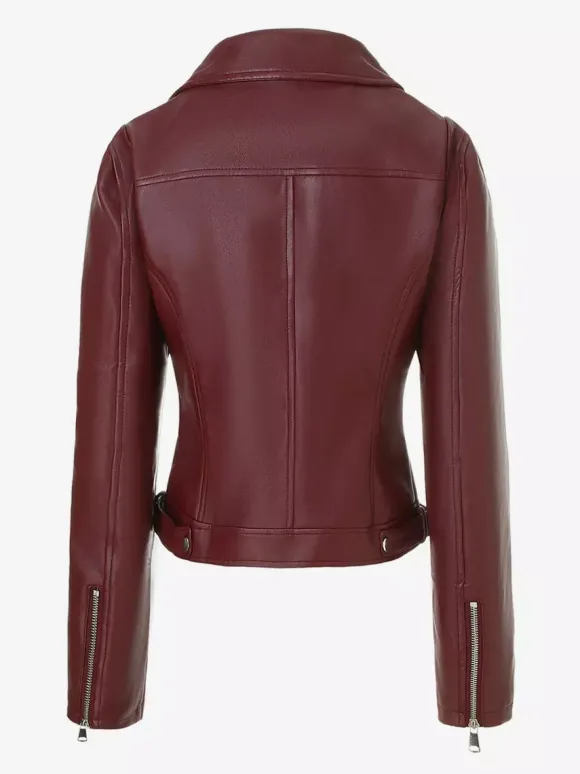 Veste de moto courte quatre couleurs col à revers fermeture éclair diagonale coupe ajustée manches longues vêtement d'extérieur