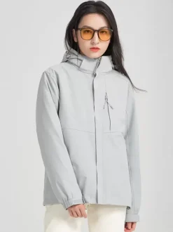 Veste De Randonnée Imperméable hommes Manteaux Décontracté Color Block Gris Élégant