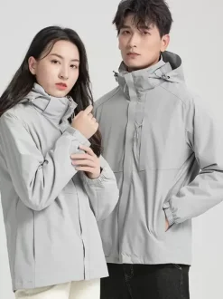 Veste De Randonnée Imperméable hommes Manteaux Décontracté Color Block Gris Élégant