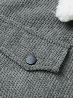 Veste d'hiver en velours côtelé grande taille pour homme doublure polaire avec quatre poches à rabat sur le devant