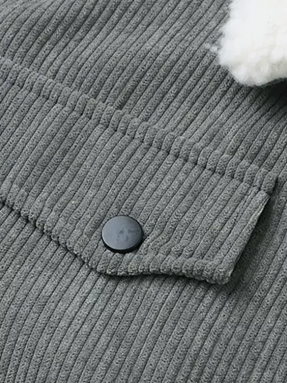 Veste d'hiver en velours côtelé grande taille pour homme doublure polaire avec quatre poches à rabat sur le devant