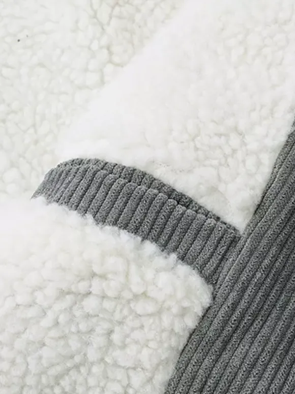 Veste d'hiver en velours côtelé grande taille pour homme doublure polaire avec quatre poches à rabat sur le devant