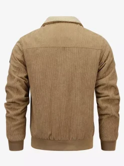 Veste d'hiver en velours côtelé grande taille pour homme doublure polaire avec quatre poches à rabat sur le devant