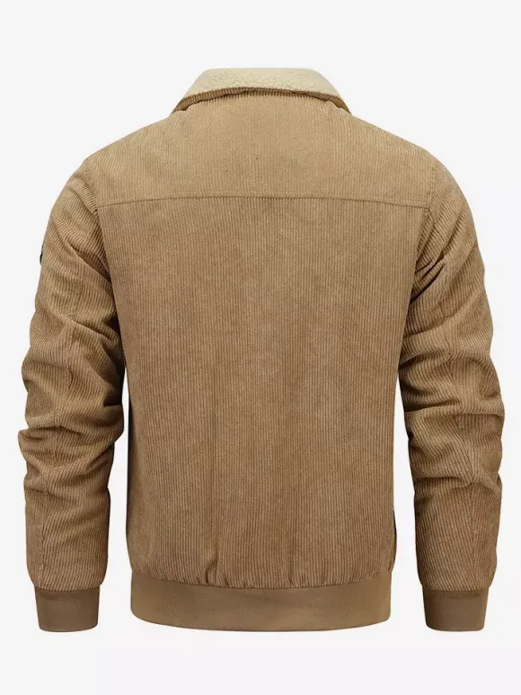 Veste d'hiver en velours côtelé grande taille pour homme doublure polaire avec quatre poches à rabat sur le devant