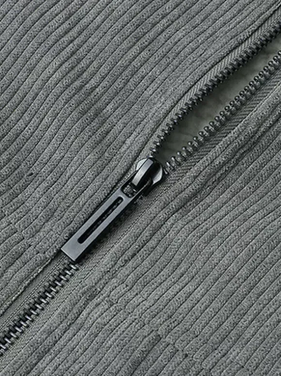 Veste d'hiver en velours côtelé grande taille pour homme doublure polaire avec quatre poches à rabat sur le devant