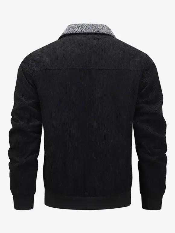 Veste d'hiver en velours côtelé grande taille pour homme doublure polaire avec quatre poches à rabat sur le devant
