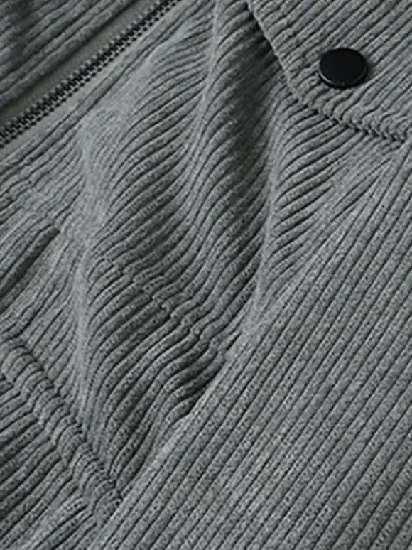 Veste d'hiver en velours côtelé grande taille pour homme doublure polaire avec quatre poches à rabat sur le devant