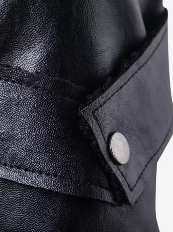 Veste en cuir pour homme avec col en fausse fourrure irrégulière Veste de moto en cuir PU