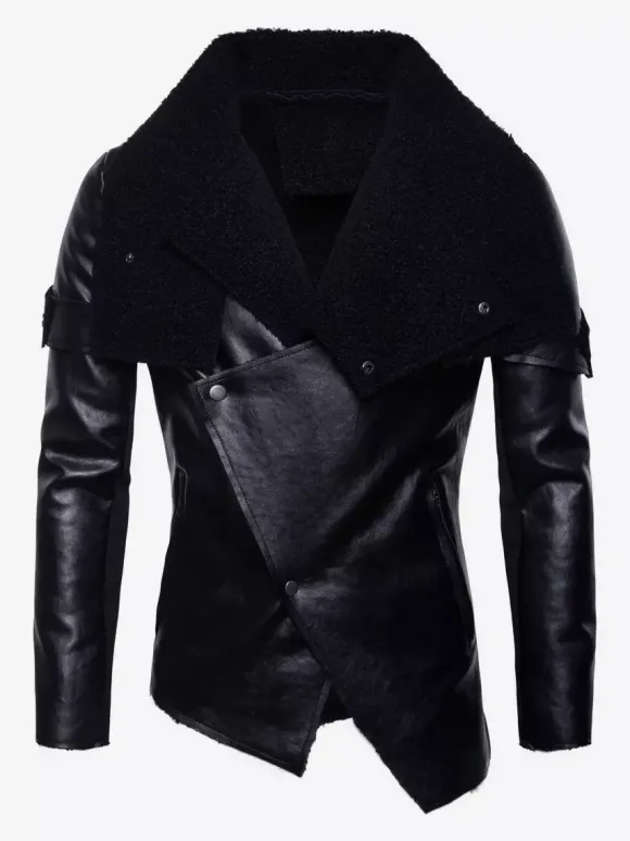 Veste en cuir pour homme avec col en fausse fourrure irrégulière Veste de moto en cuir PU