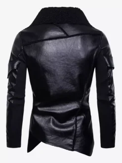Veste en cuir pour homme avec col en fausse fourrure irrégulière Veste de moto en cuir PU