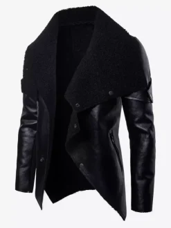 Veste en cuir pour homme avec col en fausse fourrure irrégulière Veste de moto en cuir PU