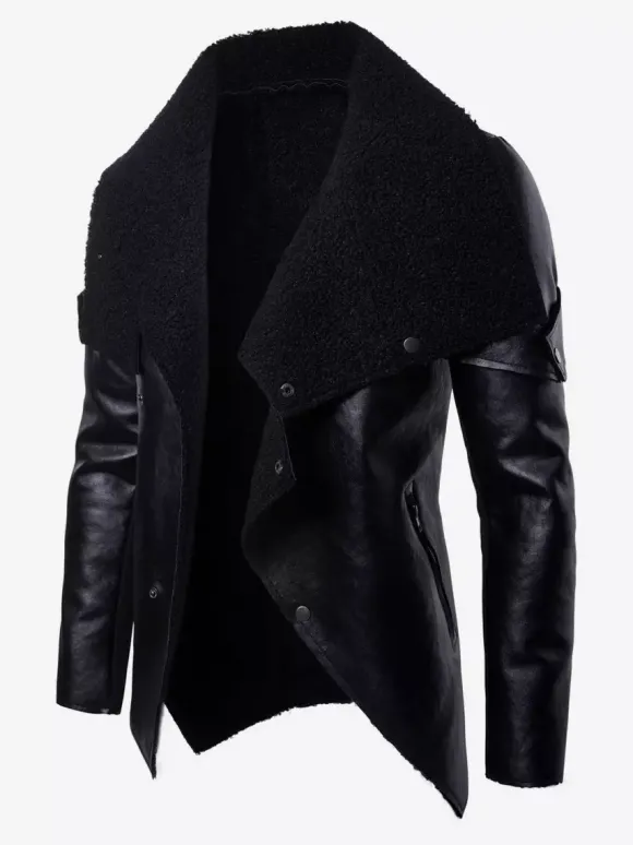 Veste en cuir pour homme avec col en fausse fourrure irrégulière Veste de moto en cuir PU