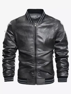 Veste en cuir pour homme grande taille manteau structuré en polaire légère dégradée