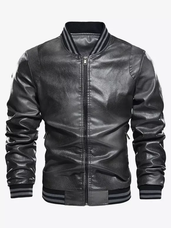 Veste en cuir pour homme grande taille manteau structuré en polaire légère dégradée