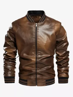 Veste en cuir pour homme grande taille manteau structuré en polaire légère dégradée