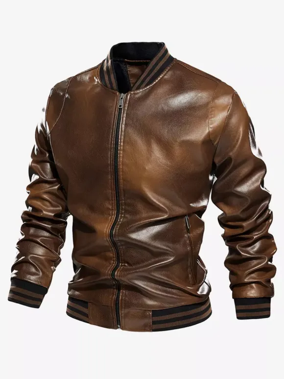Veste en cuir pour homme grande taille manteau structuré en polaire légère dégradée