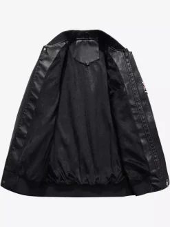 Veste en cuir pour homme veste de moto à col montant avec fermeture éclair et doublure