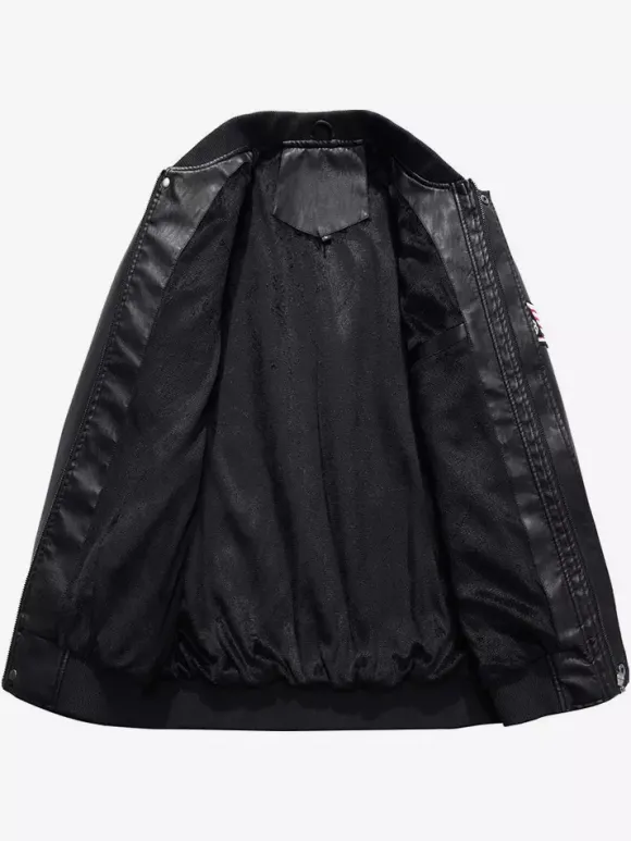Veste en cuir pour homme veste de moto à col montant avec fermeture éclair et doublure