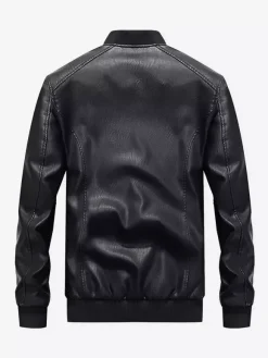 Veste en cuir pour homme veste de moto à col montant avec fermeture éclair et doublure