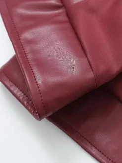 Veste en cuir PU à col rabattu et manches longues avec fermeture éclair pour femme