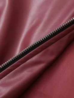 Veste en cuir PU à col rabattu et manches longues avec fermeture éclair pour femme