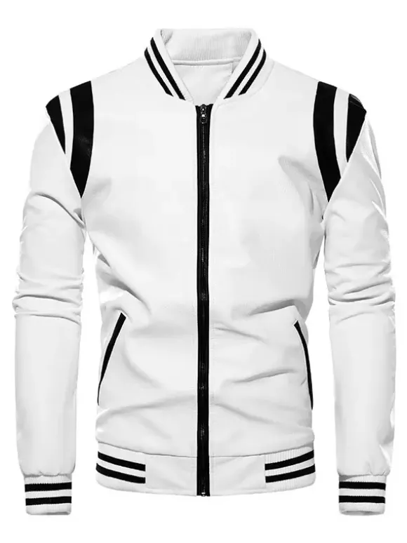 Veste en cuir unisexe grande taille pour homme couleur unie rayée fermeture éclair col montant vestes de moto