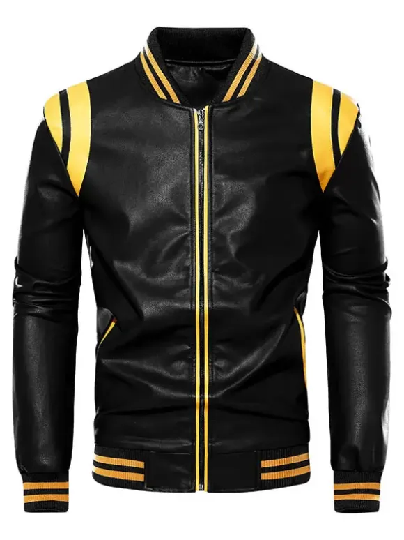 Veste en cuir unisexe grande taille pour homme couleur unie rayée fermeture éclair col montant vestes de moto