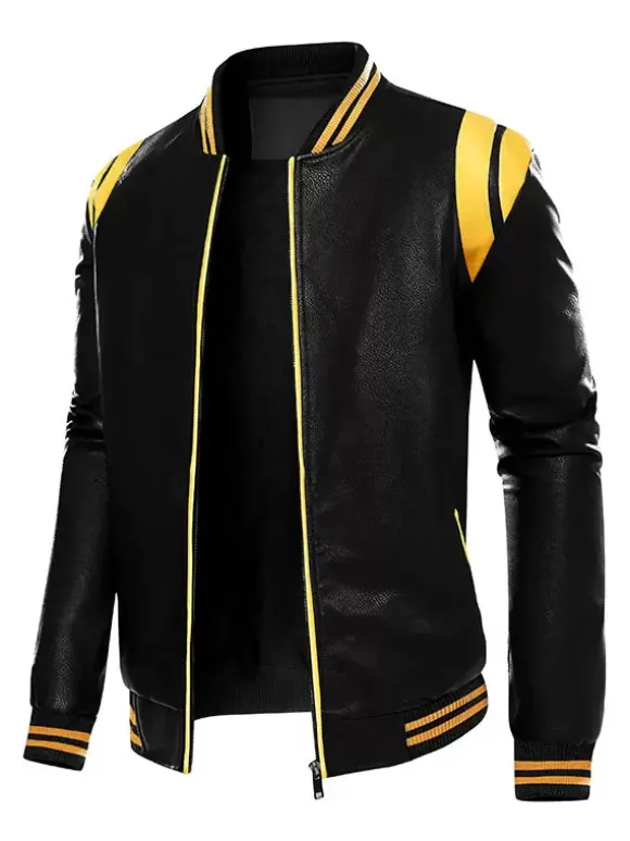 Veste en cuir unisexe grande taille pour homme couleur unie rayée fermeture éclair col montant vestes de moto