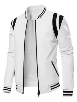 Veste en cuir unisexe grande taille pour homme couleur unie rayée fermeture éclair col montant vestes de moto